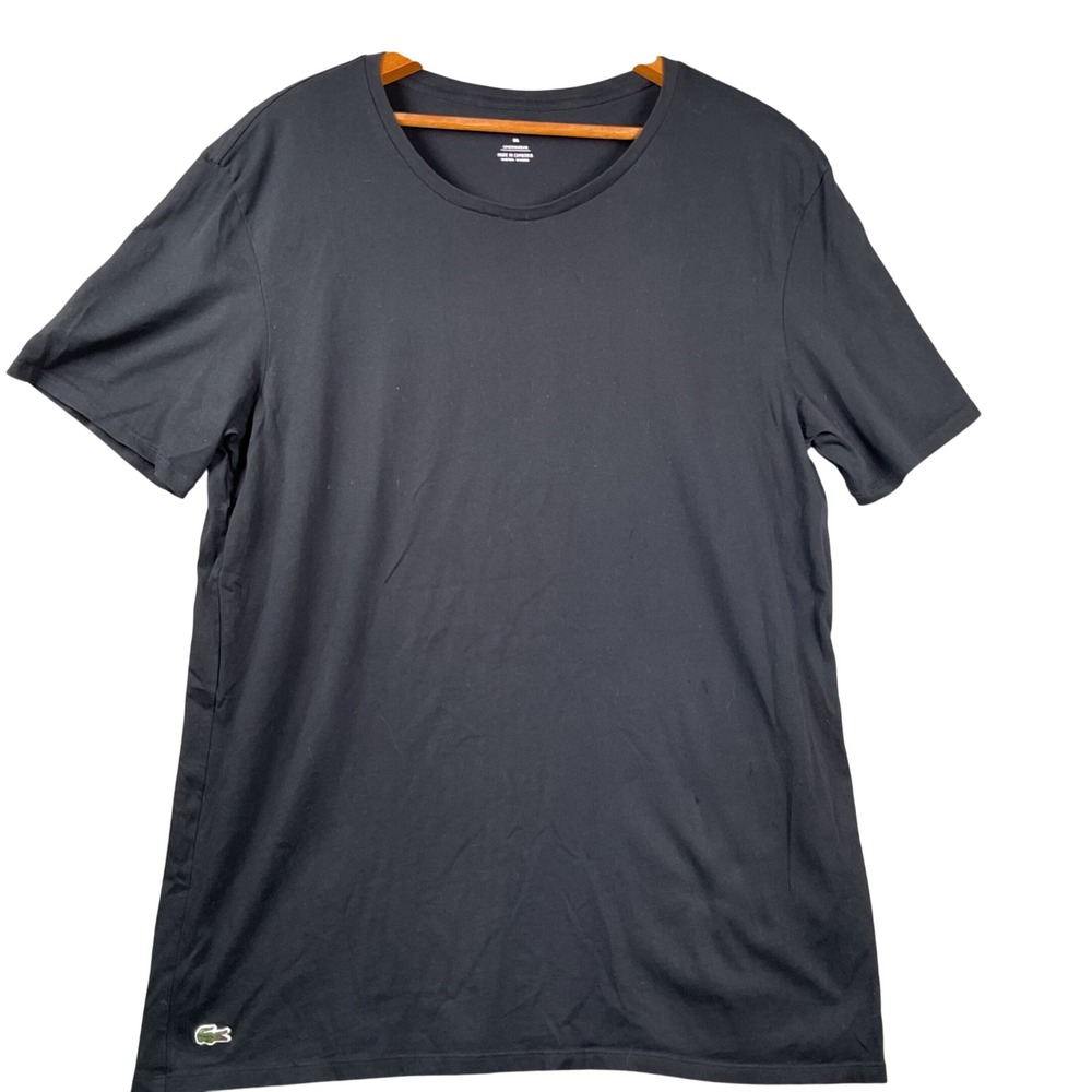 Lacoste T-Shirt Mens XXL Black Short Sleeve Embroidered Croc Logo TH3321